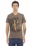 Trussardi Action Braunes Baumwoll-T-Shirt mit V-Ausschnitt für Herren