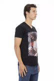 Trussardi Action Schwarzes Herren-T-Shirt mit V-Ausschnitt aus Baumwolle