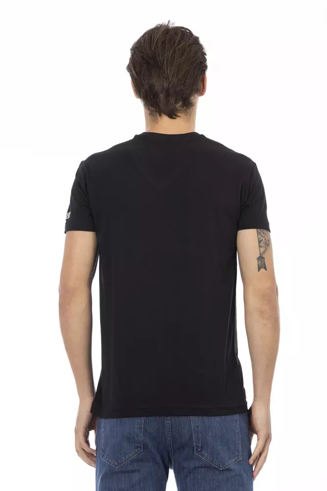 Trussardi Action Schwarzes Herren-T-Shirt mit V-Ausschnitt aus Baumwolle