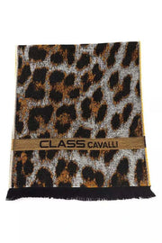 Cavalli Class Wollschal aus brauner Wolle mit Animal-Print für Herren