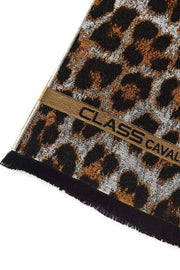 Cavalli Class brauner Wollschal mit Animal Print für Herren