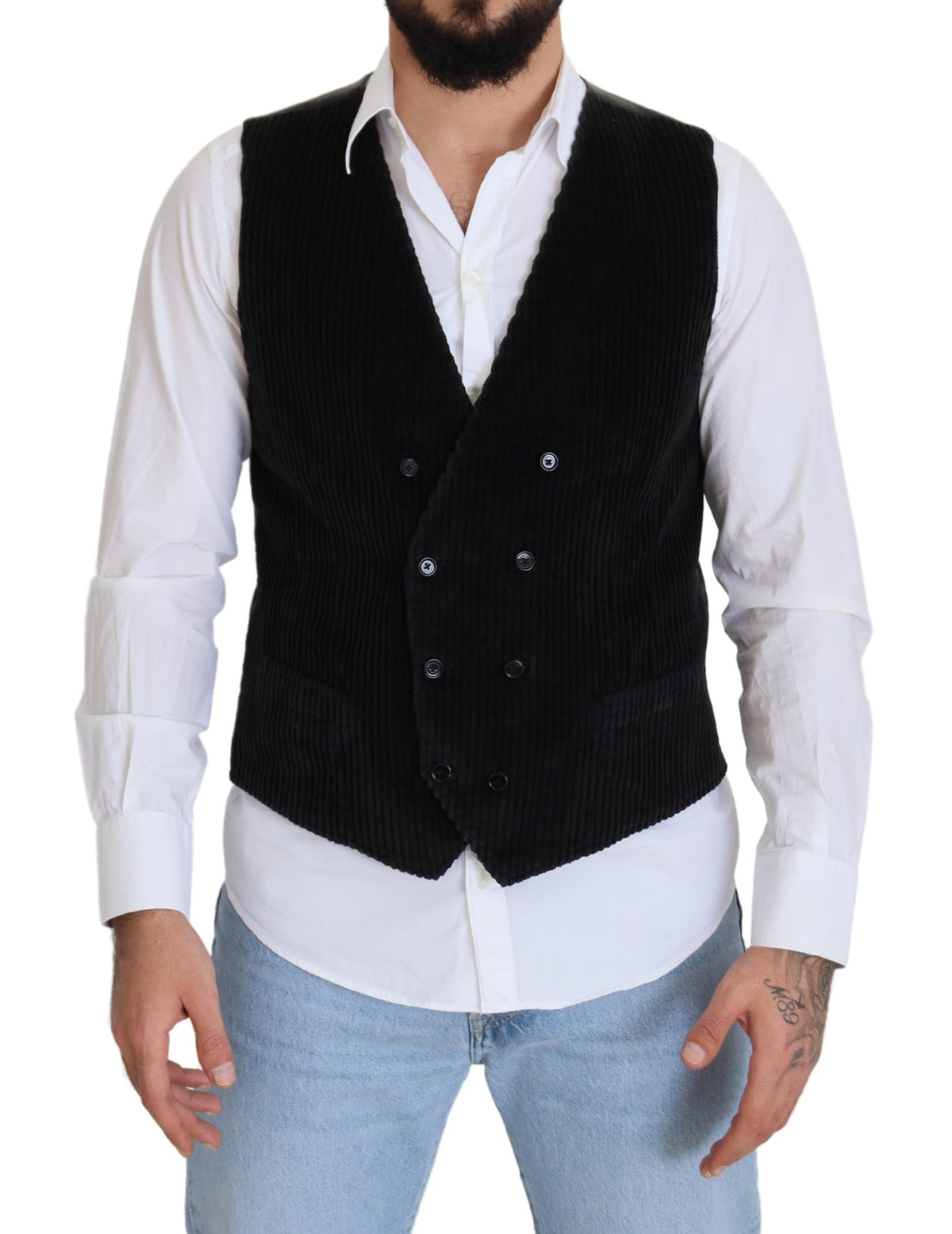 Dolce & Gabbana Schwarze zweireihige Weste aus Baumwolle