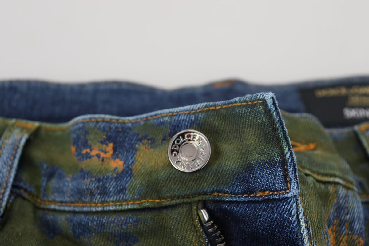 Dolce & Gabbana Blaugrüne Skinny Denim-Jeans aus Baumwolle