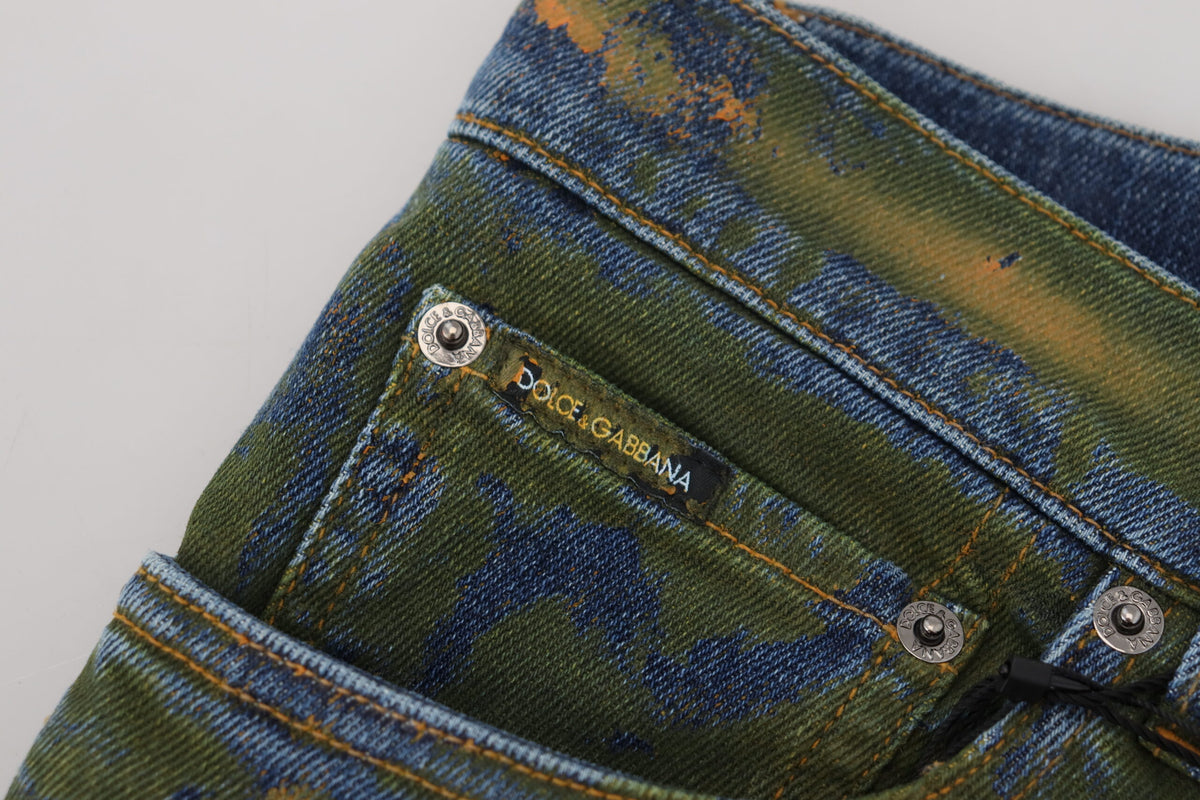 Dolce & Gabbana Blaugrüne Skinny Denim-Jeans aus Baumwolle