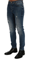 Frankie Morello Blaue Waschung Zerrissene Dunfermile Slim Fit Jeans