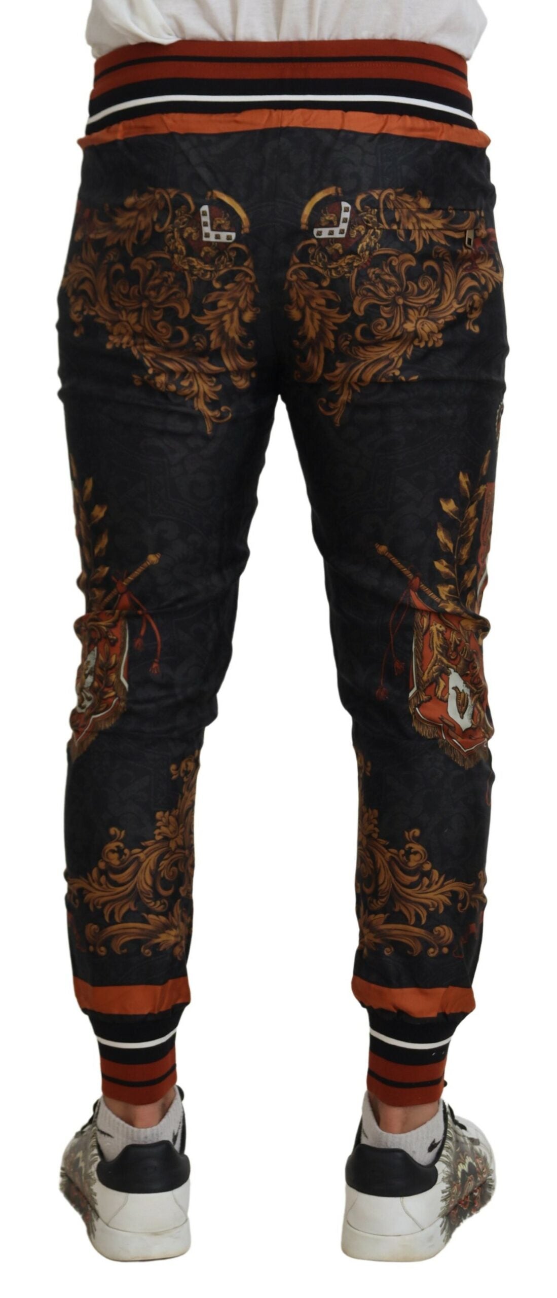 Dolce & Gabbana Grey Silk Baroque Crown Sweatpants