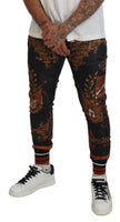 Dolce & Gabbana Graue Seiden-Barockkronen-Hose Sporthose