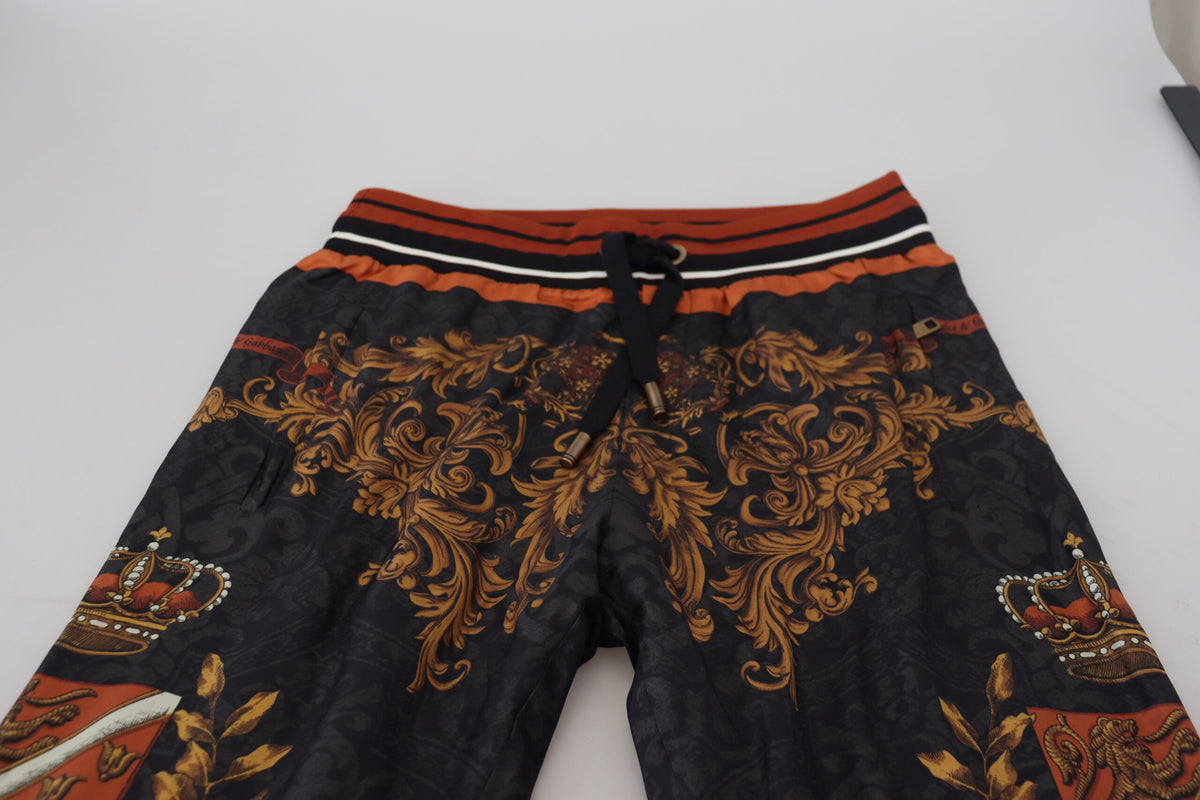 Dolce & Gabbana Grey Silk Baroque Crown Sweatpants