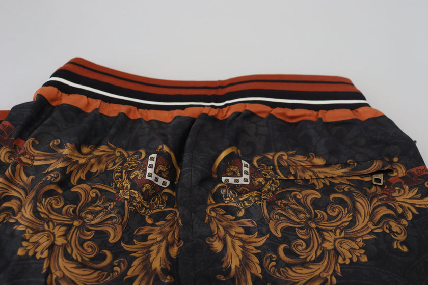 Dolce & Gabbana Graue Seiden-Barockkronen-Hose Sporthose