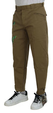 Dolce & Gabbana Beigefarbene Stretch-Chinohose aus Baumwolle mit Blumenmuster