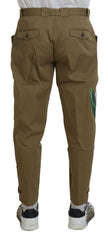 Dolce & Gabbana Beigefarbene Stretch-Chinohose aus Baumwolle mit Blumenmuster