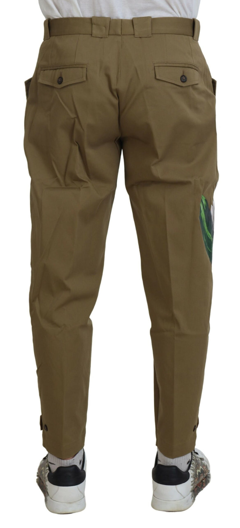 Dolce & Gabbana Beigefarbene Stretch-Chinohose aus Baumwolle mit Blumenmuster