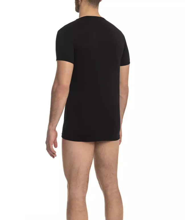 Cavalli Class Schwarzes Herren-T-Shirt mit V-Ausschnitt aus Baumwolle