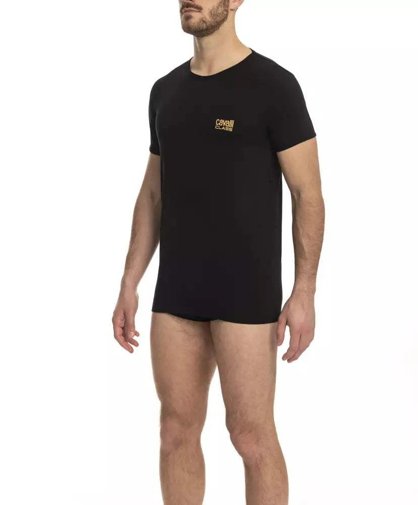 Cavalli Class Schwarzes Baumwoll-T-Shirt für Herren