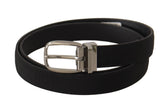 Dolce & Gabbana Schwarzes Kalbsleinen Silberfarbener Logo-Metallgürtel