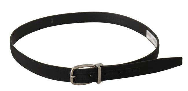 Dolce & Gabbana Schwarzes Kalbsleinen Silberfarbener Logo-Metallgürtel