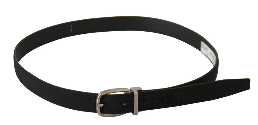 Dolce & Gabbana Schwarzes Kalbsleinen Silberfarbener Logo-Metallgürtel