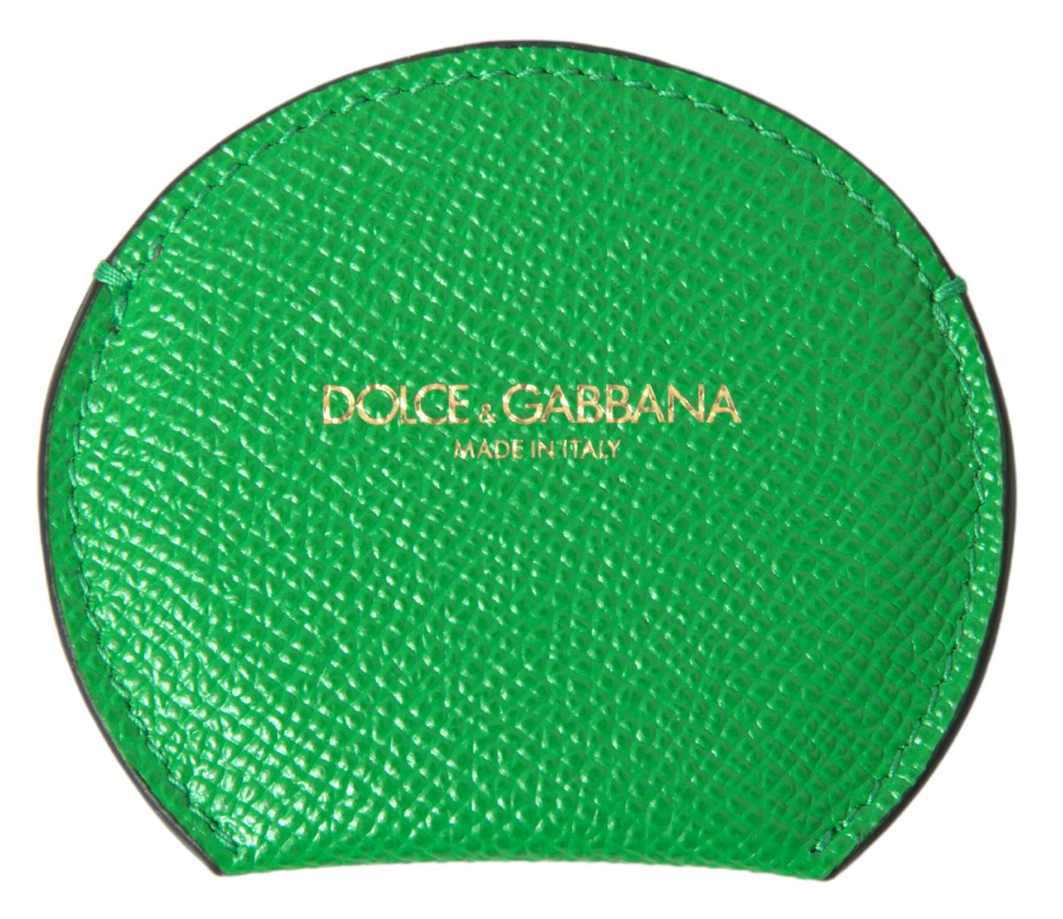 Dolce & Gabbana Green Calfskin Round Logo Hand Mirror Holder