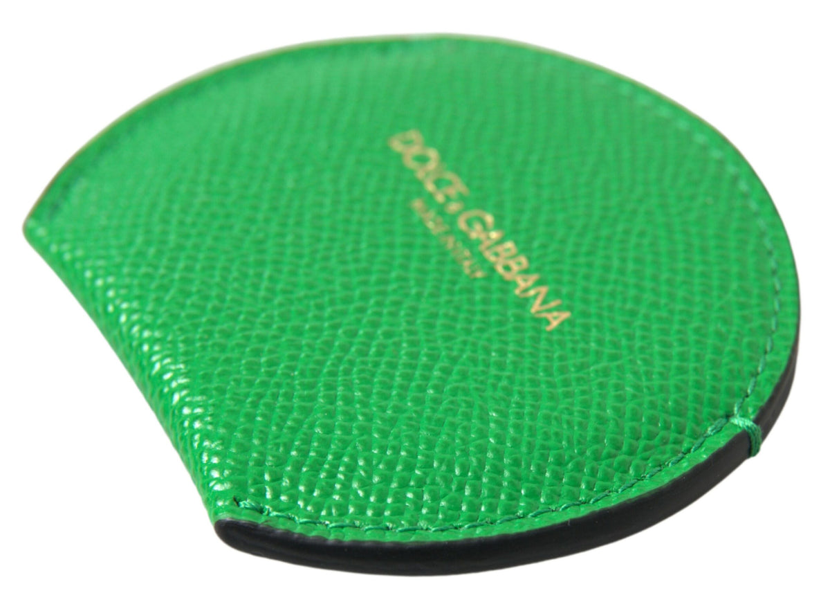 Dolce & Gabbana Green Calfskin Round Logo Hand Mirror Holder