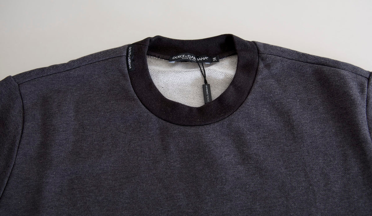 Dolce & Gabbana Dark Gray Cotton Crew Neck Sweater