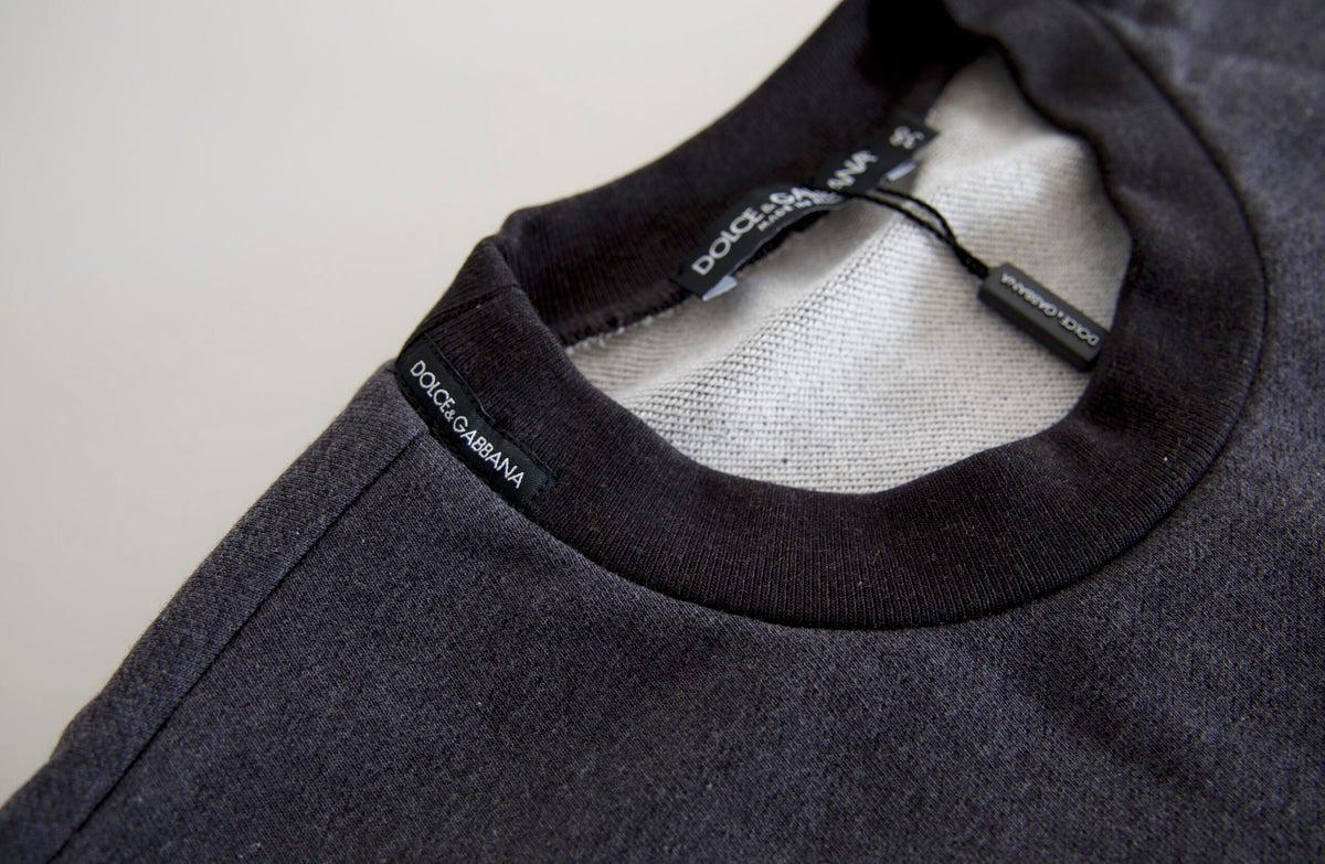 Dolce & Gabbana Dark Gray Cotton Crew Neck Sweater