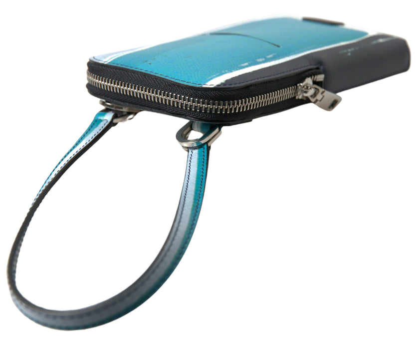 Dolce & Gabbana Blau Leder Geldbörse Crossbody Sling Phone Bag Unisex