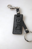 Dolce & Gabbana Schwarzes DG Logo Leder Silber Metall Schlüsselanhänger