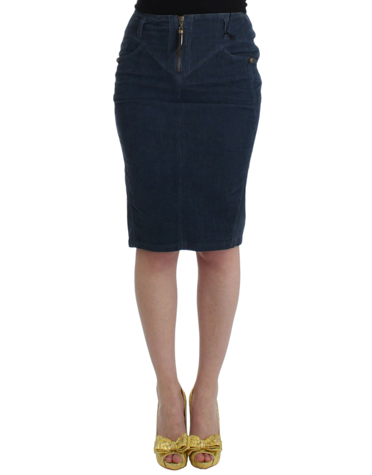 Cavalli Blue Corduroy Pencil Skirt