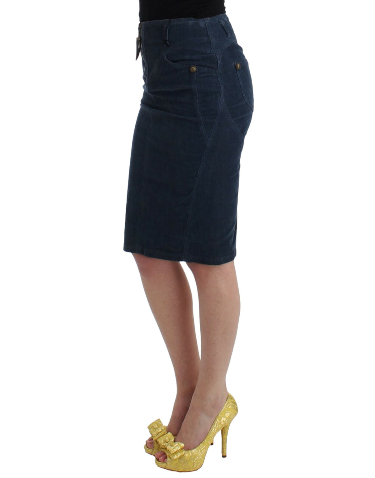 Cavalli Blue Corduroy Pencil Skirt