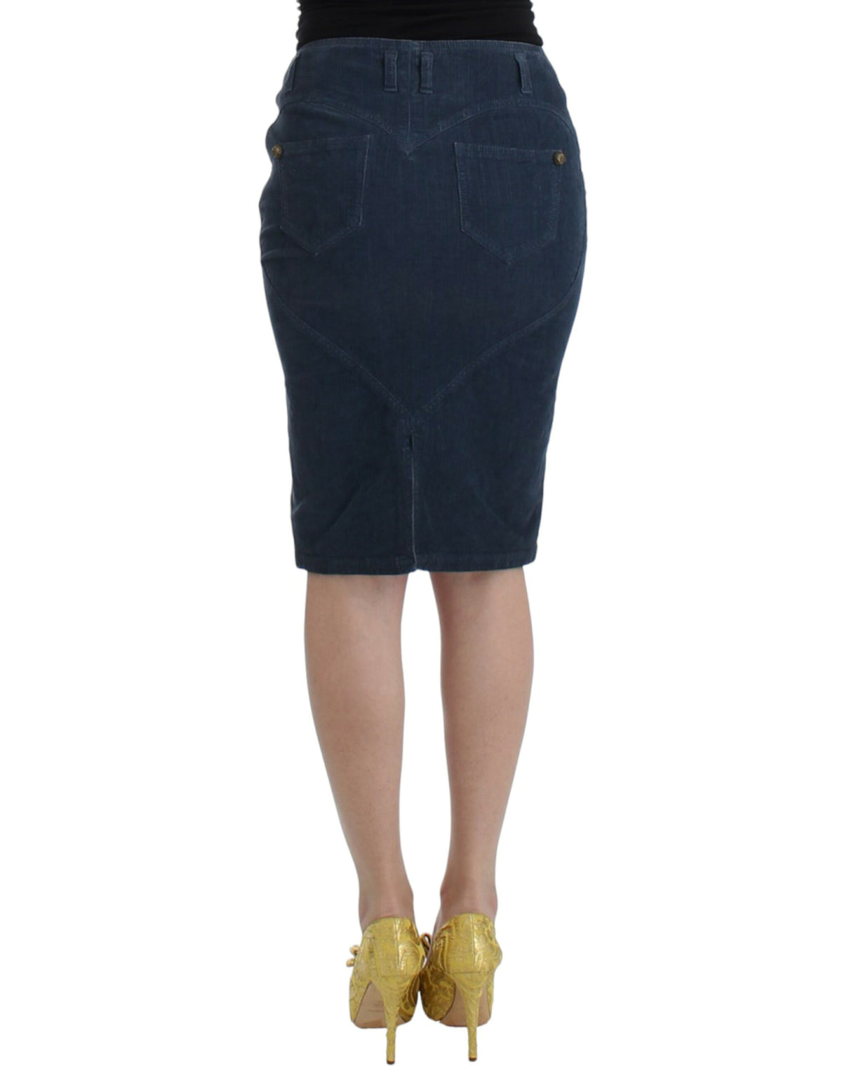 Cavalli Blue Corduroy Pencil Skirt