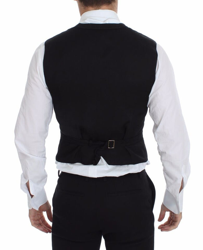 Dolce & Gabbana Schwarzes Flachs-Baumwollkleid Weste Blazer