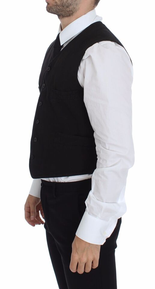 Dolce & Gabbana Black Linen Cotton Dress Vest Blazer