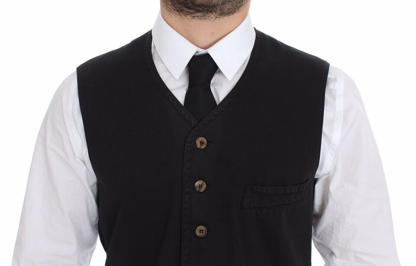 Dolce & Gabbana Schwarzes Baumwoll-Viskose-Kleid Weste Blazer