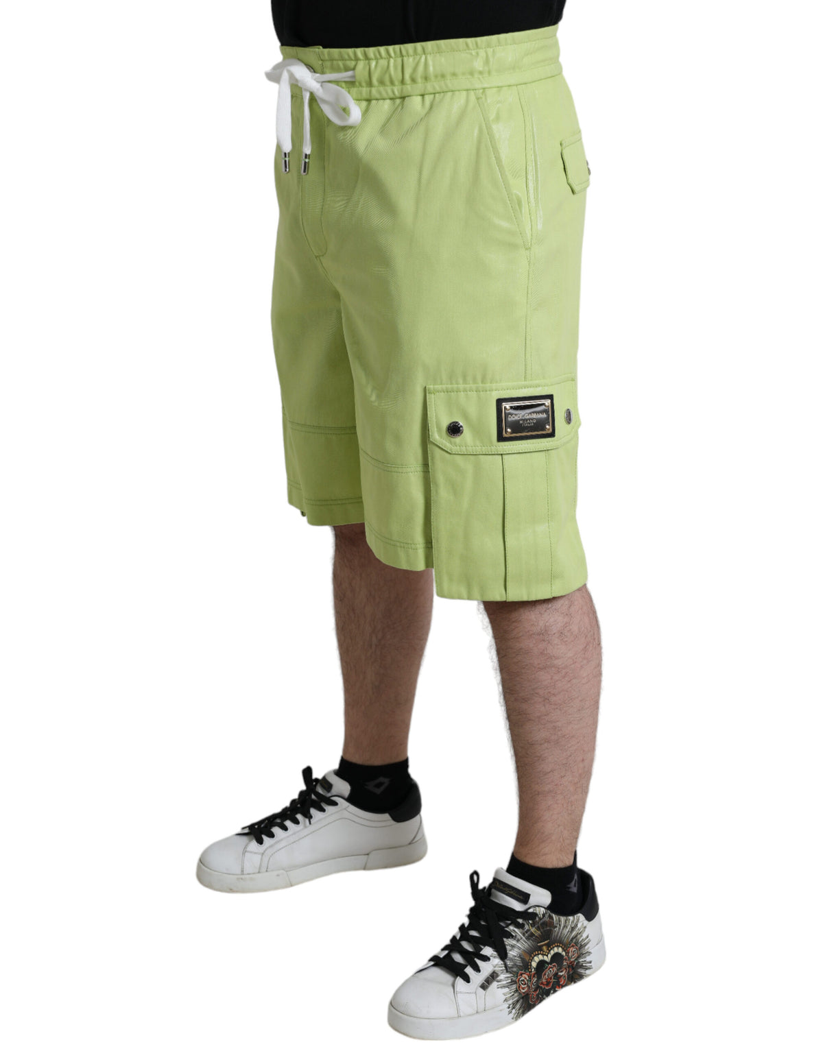 Dolce & Gabbana Hellgrüne Herren Cargo-Bermudashorts aus Baumwolle