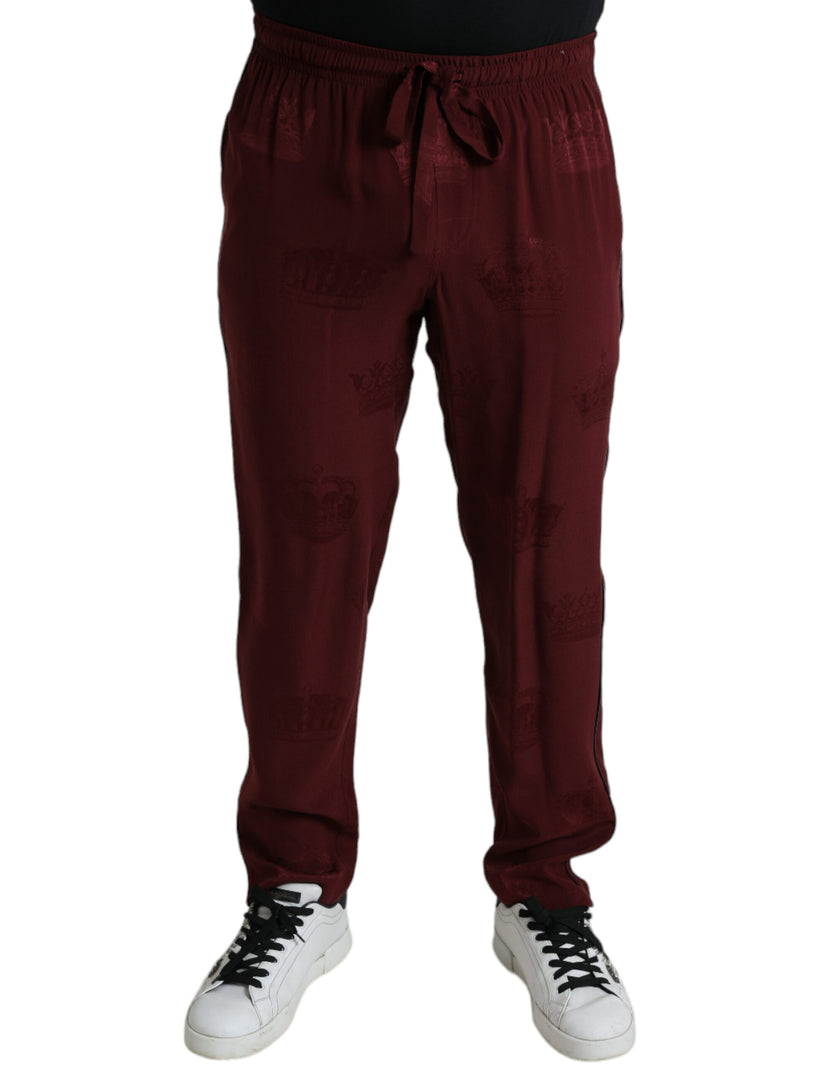 Dolce & Gabbana Kastanienbraune Pyjamahose mit Kronenmuster aus Seide