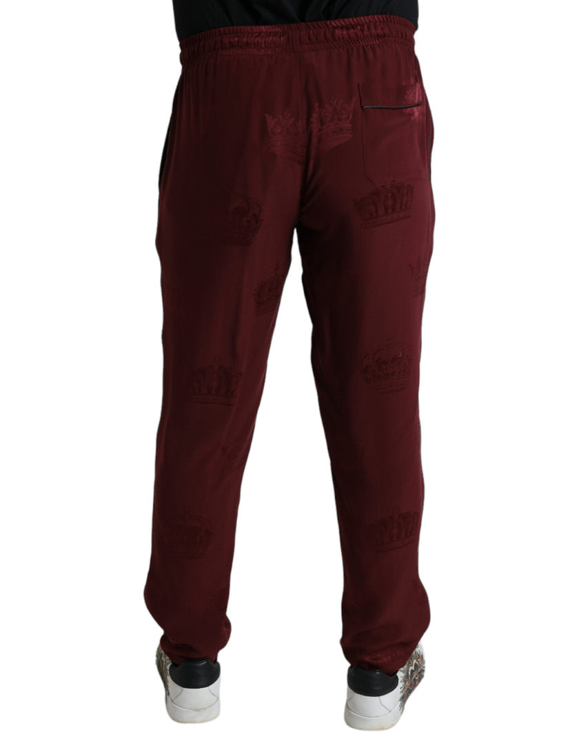 Dolce & Gabbana Kastanienbraune Pyjamahose mit Kronenmuster aus Seide
