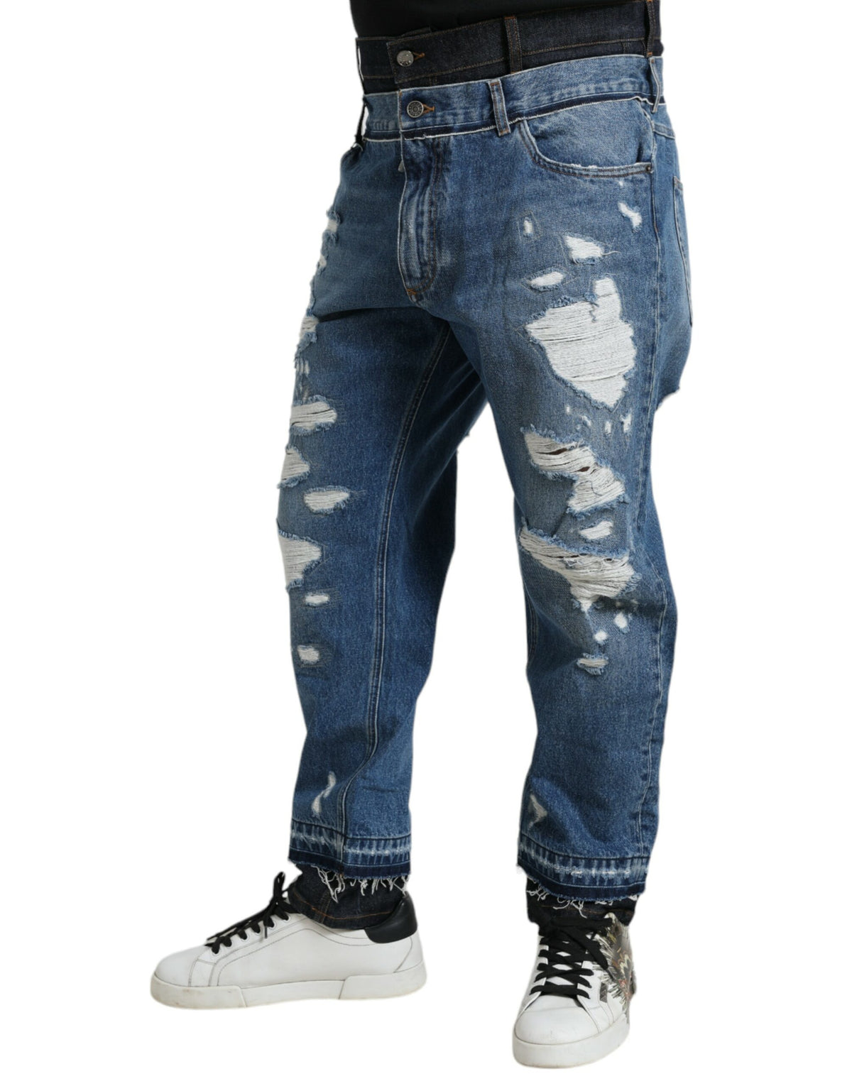 Dolce & Gabbana Blue Distressed Cotton Men's Denim Jeans