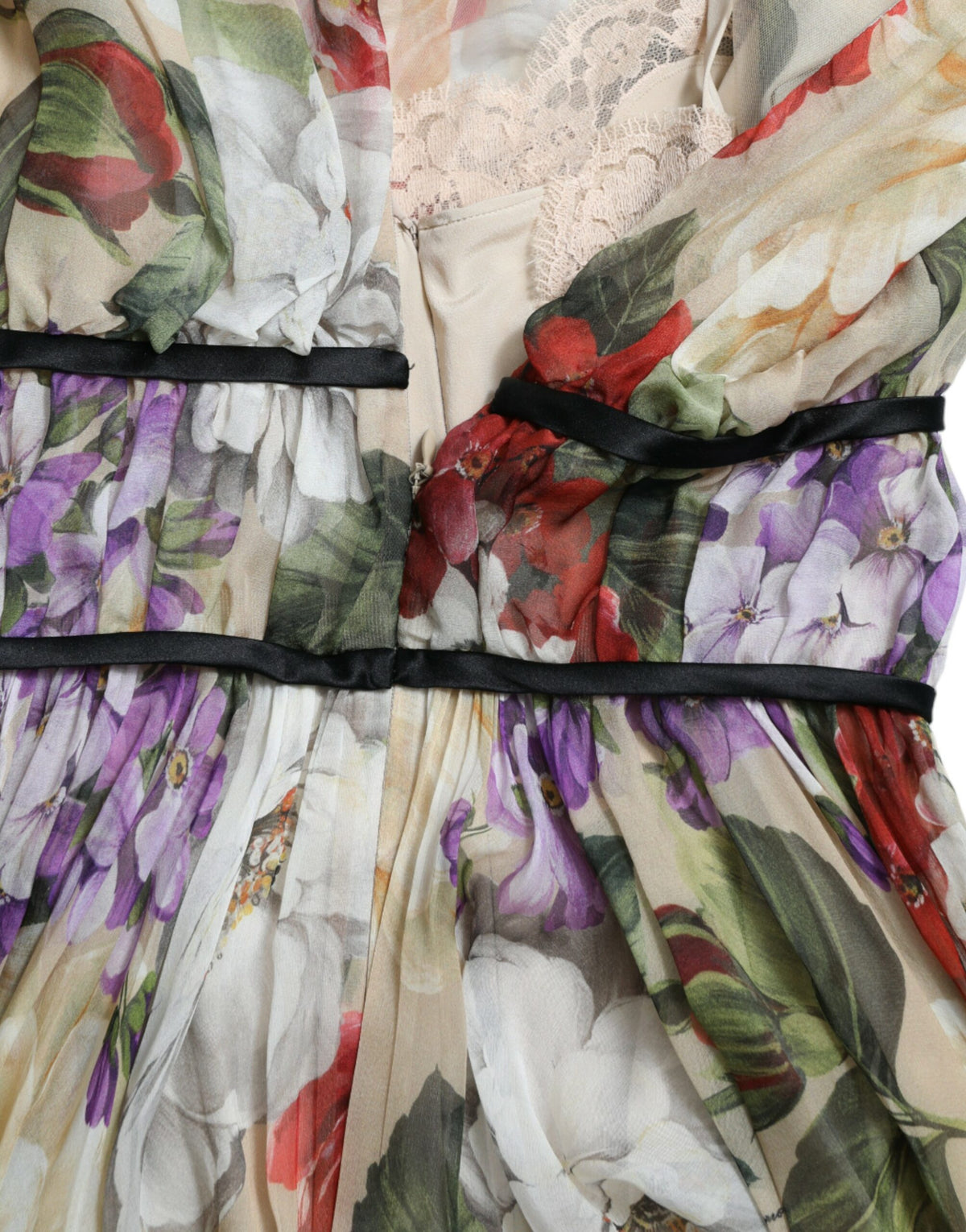 Dolce & Gabbana Beige Floral Sleeveless A-Line Mini Dress