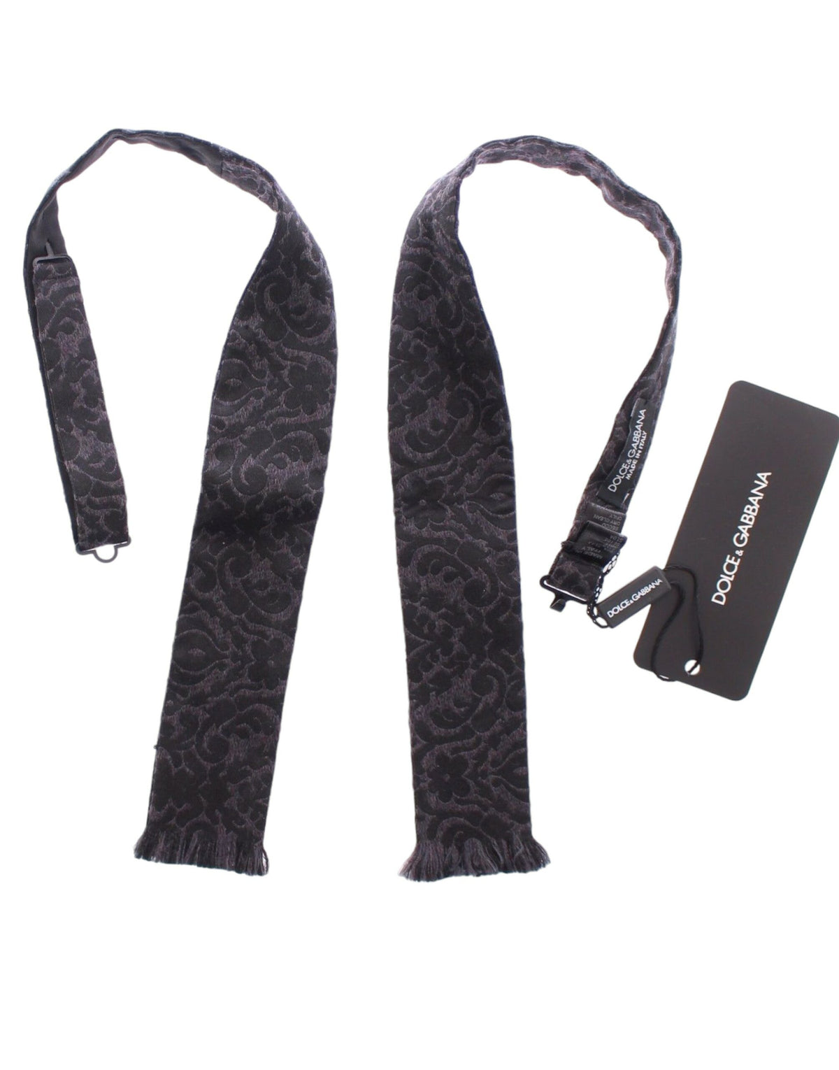 Dolce & Gabbana Grey Silk Bow Tie with Black Wool