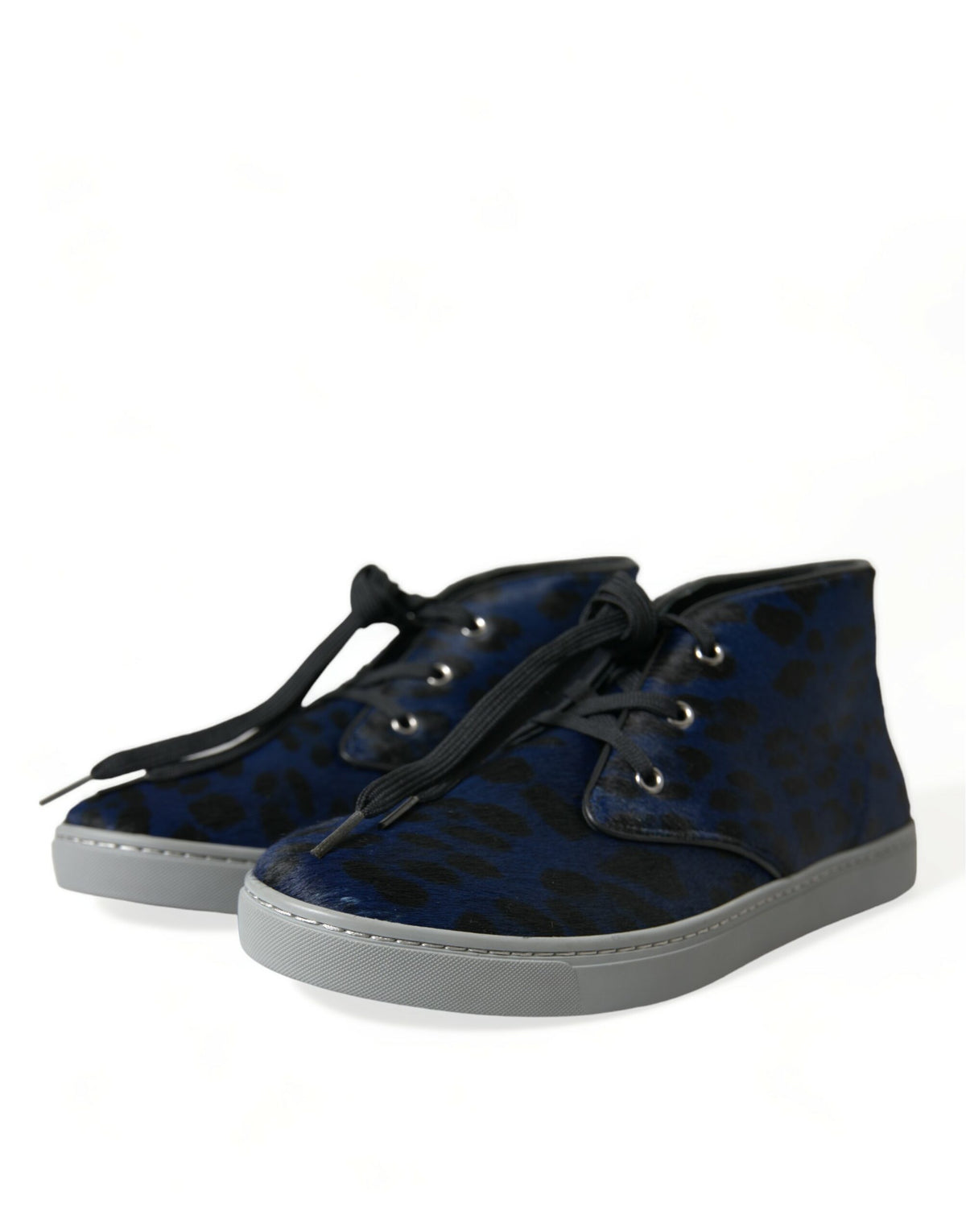 Dolce & Gabbana Blue Calfskin Leopard Mid-Top Sneakers Shoes