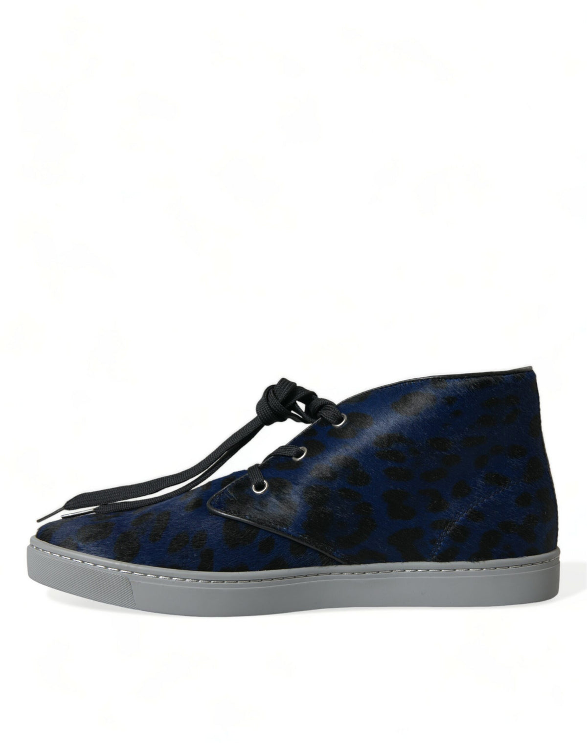 Dolce & Gabbana Blue Calfskin Leopard Mid-Top Sneakers Shoes