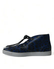 Dolce & Gabbana Blaue Kalbsleder Leopard Mid Top Sneakers Schuhe