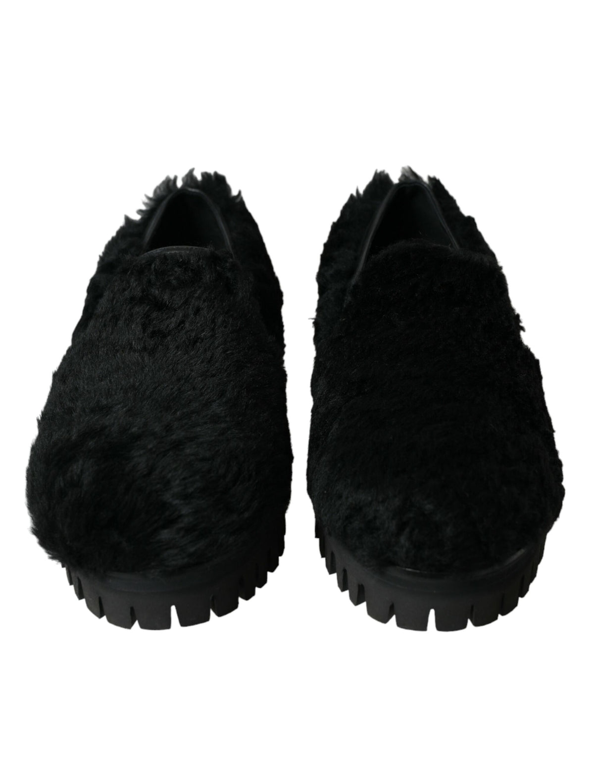 Dolce & Gabbana Schwarz Pelz Leder Hausschuhe Kleid Schuhe