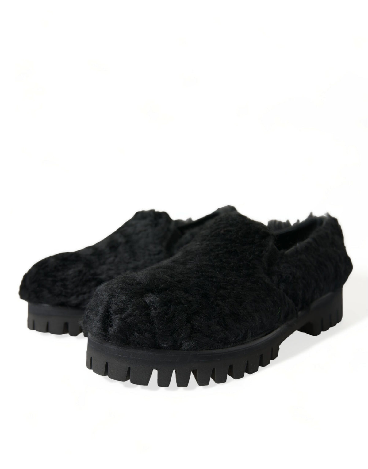 Dolce & Gabbana Schwarz Pelz Leder Hausschuhe Kleid Schuhe