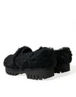 Dolce & Gabbana Schwarz Pelz Leder Hausschuhe Kleid Schuhe