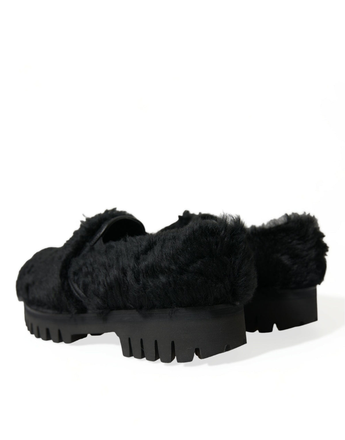 Dolce & Gabbana Schwarz Pelz Leder Hausschuhe Kleid Schuhe