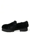 Dolce & Gabbana Schwarz Pelz Leder Hausschuhe Kleid Schuhe