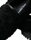 Dolce & Gabbana Schwarz Pelz Leder Hausschuhe Kleid Schuhe
