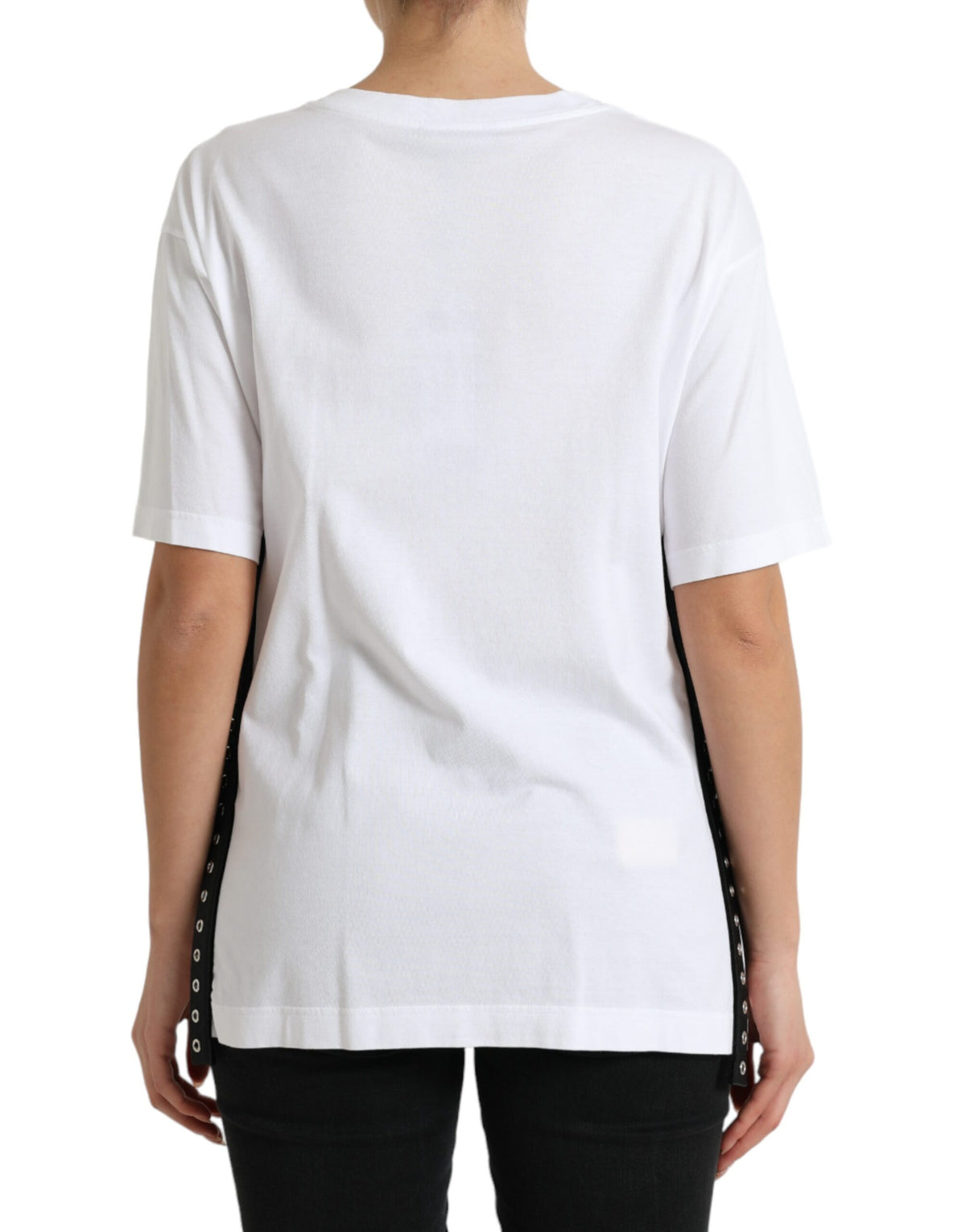 Dolce & Gabbana White Slogan-Print Lace-Up T-Shirt