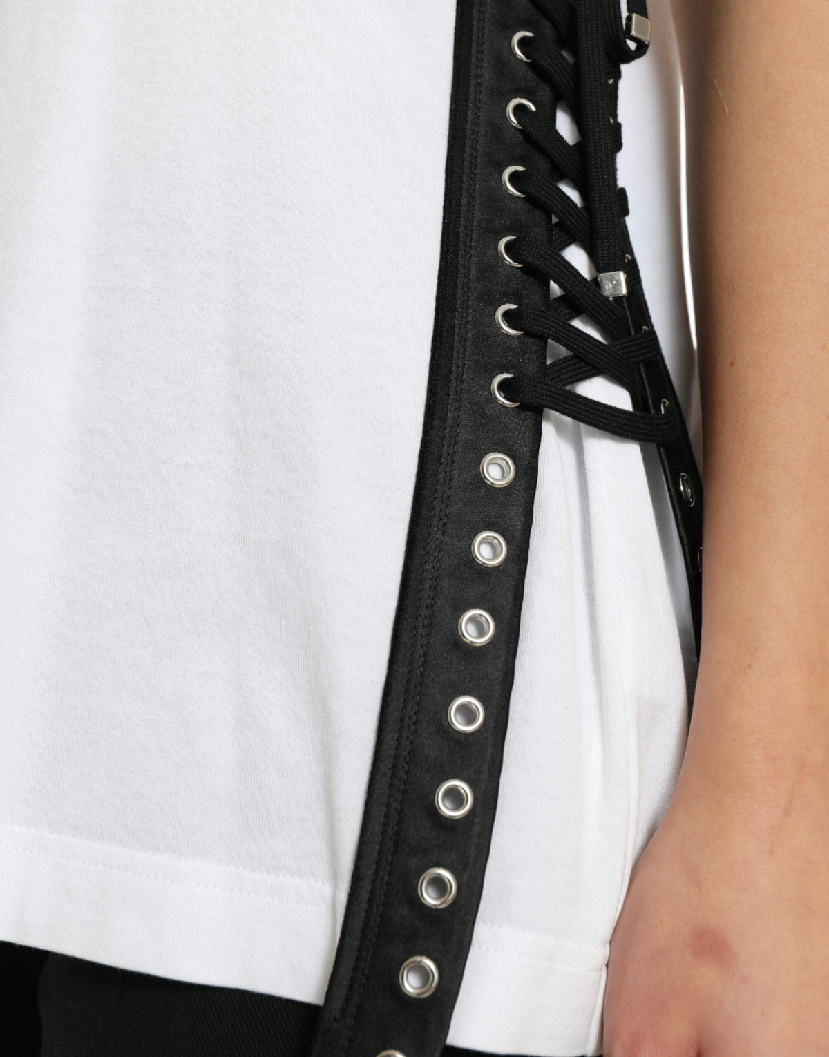 Dolce & Gabbana White Slogan-Print Lace-Up T-Shirt